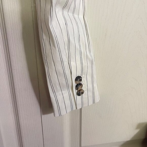 Zara Womens NWT Striped Wrap Button Cream Linen Blend Short Jacket Blazer XS - Picture 7 of 10